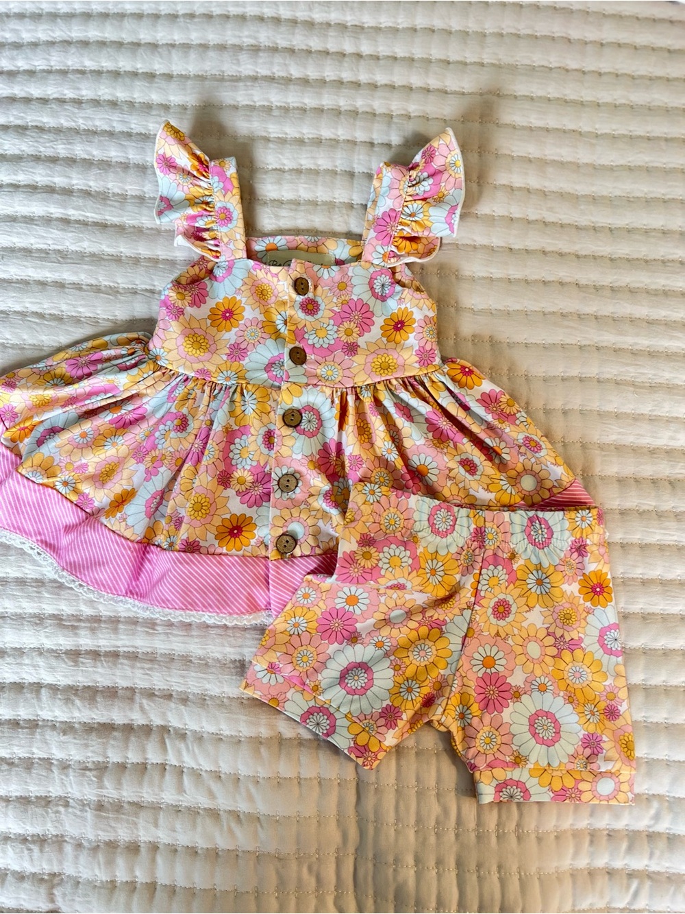 Floral Pink & Yellow Girls' Ruffle Sundress Set - Cute Summer Outfit